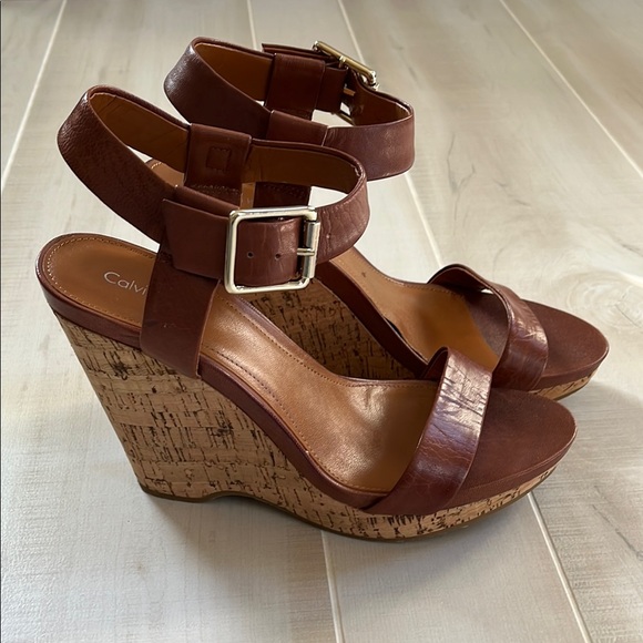 Calvin Klein Brown Wedge Sandals size 9.5 - Picture 4 of 10